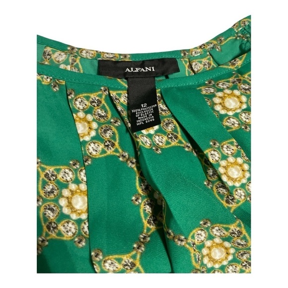 Alfani Green Baroque Print Studded Cuff Blouse Size 12 - Picture 10 of 14